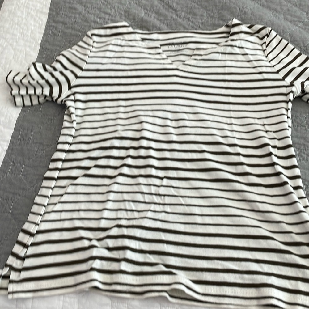 Ladies Talbot striped top petite medium olive green